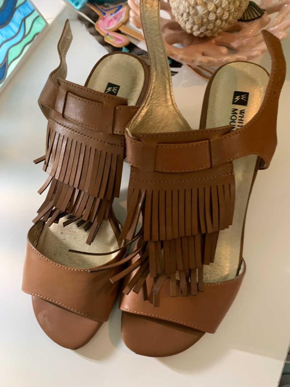 White Mountain Brown Fringe Slingback Heels